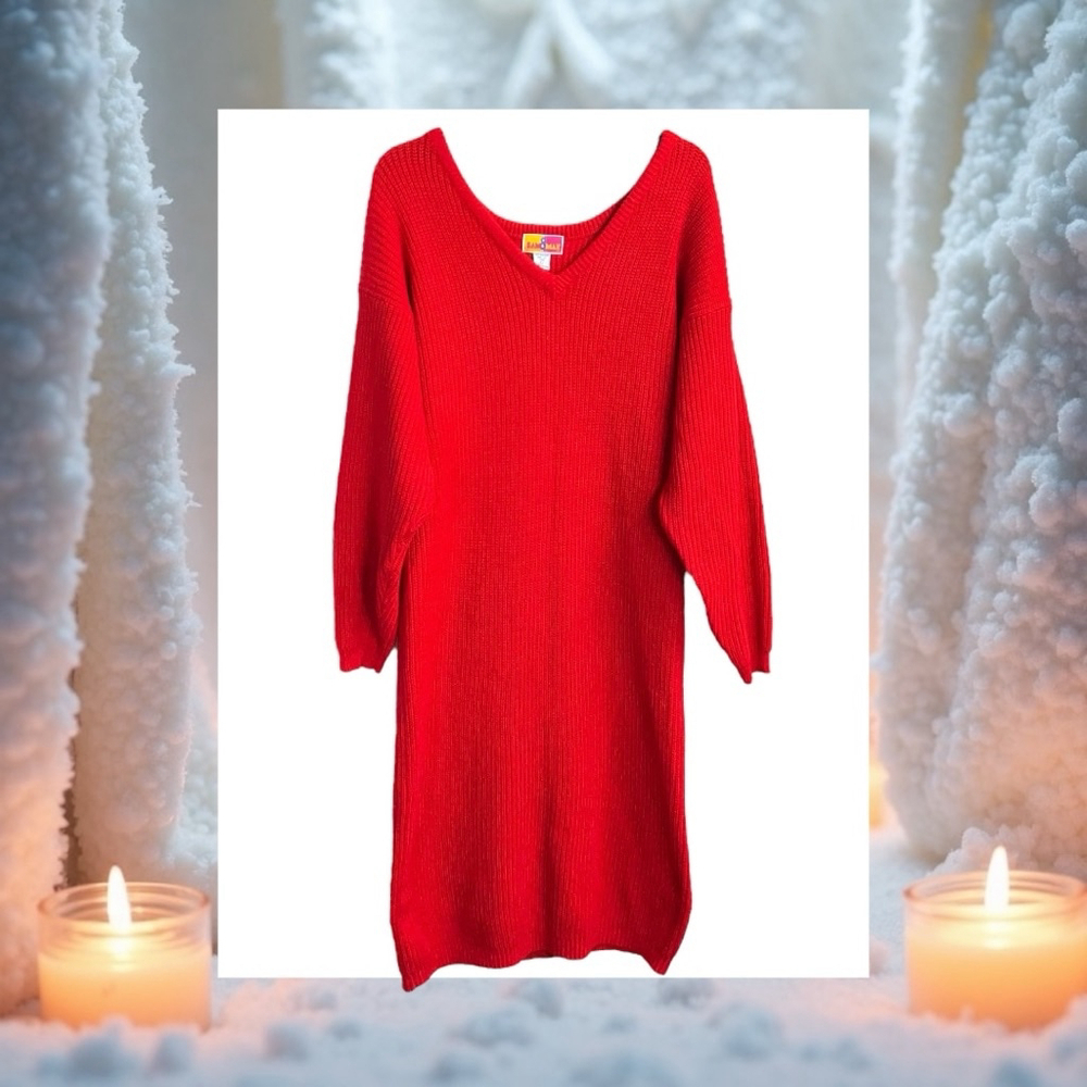 Sam & Max Red Knit Midi Sweater Dress Women Size Large